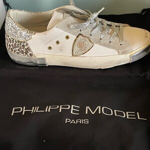 Philippe Model Women's Sneakers - VEAU GLITTER BLANC ARGENT